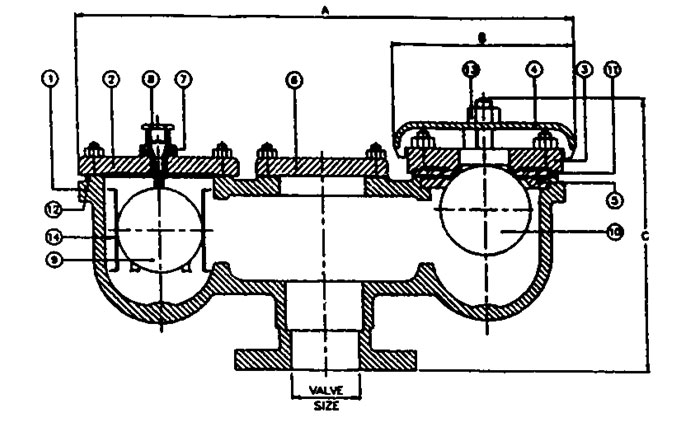 Drawing of air relief valve, sectional