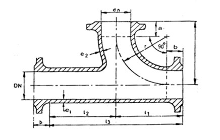 Drawing of all-flanged radial tee