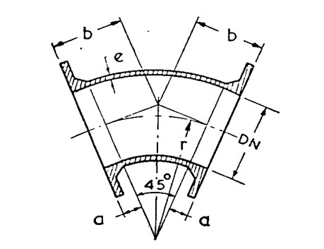 Drawing of double-flanged bend, 45°