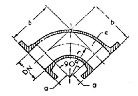 Drawing of a double-flanged 90 degree bend