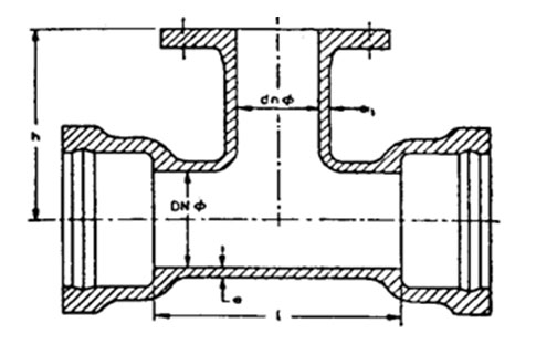 Drawing of double-socket tee with flange